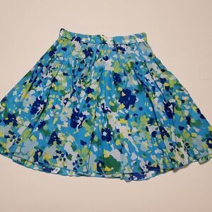 XS OLD NAVY LINED blue green yellow FLOWY WATERCOLOR FULL MINI SKIRT extra small